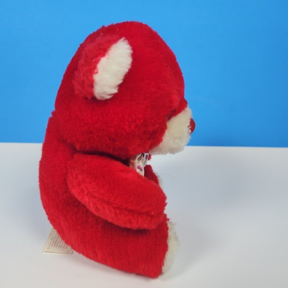 Vintage Valentine's Day Bear Plush Red Heart Nose Toy Small 6 in. Cuddle Wit - Picture 3 of 7